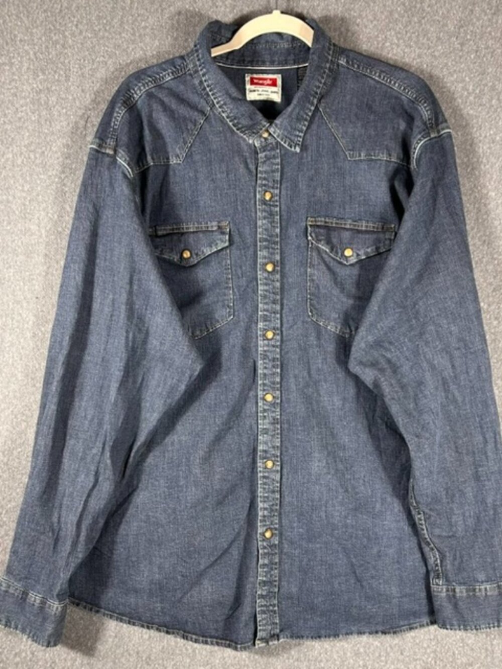 Wrangler Denim Button Up Shirt Mens Sz 3XL Pearl Snap Long Sleeve Western Jean